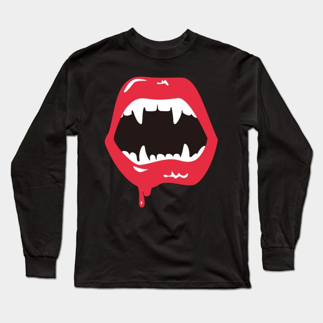 Vampire Teeth Halloween Long Sleeve T-Shirt by Room Thirty Four